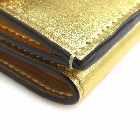 Auth FENDI Trifold Wallet Compact Wallet Gold Leather - e59960g - Picture 5 of 8